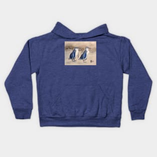 Blue penguins along the coastline Kids Hoodie